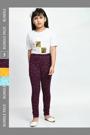 BAESD Girls Pack Of 3 Printed Churidar Length Cotton Leggings