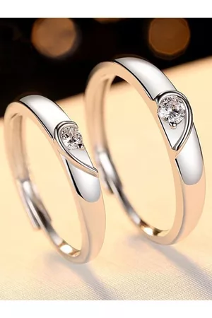 KARISHMA KREATIONS Silver-Plated AD-Studded Adjustable Couple Rings