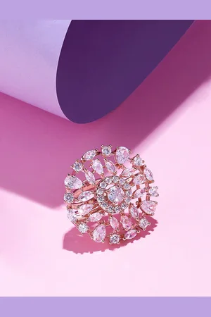 Ami Rose Gold-Plated Cubic Zirconia Studded Finger Ring