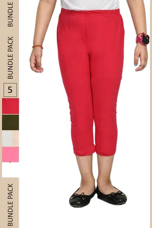IndiWeaves Girls Pack Of 5 Mid-Rise Cotton Capris