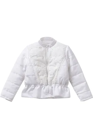 UNDER FOURTEEN ONLY Girls White Self Design Bomber Jacket