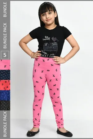 BAESD Girls Pack Of 5 Printed Super Soft Pure Cotton Churidar-Length Leggings