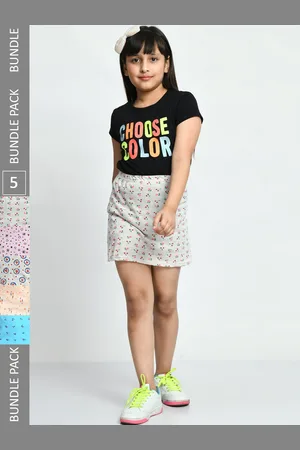 IndiWeaves Girls Pack Of 5 Printed Pure Cotton Skirts