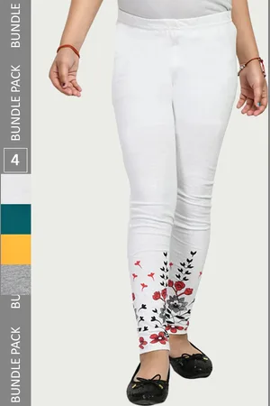 IndiWeaves Girls Pack Of 4 Printed Pure Cotton Ankle Length Leggings