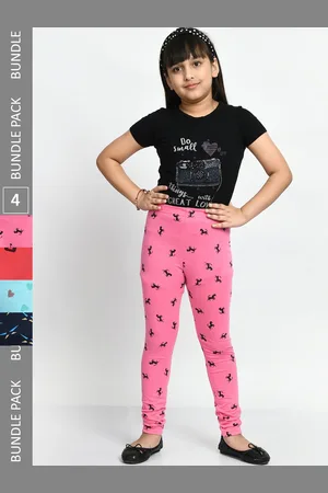 BAESD Girls Pack Of 4 Printed Pure Cotton Churidar-Length Leggings