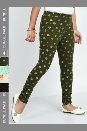 BAESD Girls Pack Of 4 Printed Pure Cotton Churidar Length Leggings