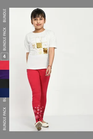IndiWeaves Girls Pack Of 4 Comfort-Fit Pure Cotton Ankle-Length Leggings