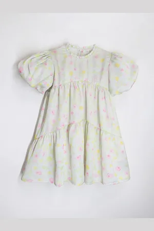 Cherry Crumble Girls Floral Print Puff Sleeve A-Line Dress