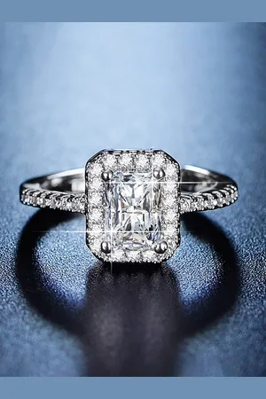 Jewels Galaxy Silver Plated American Diamond Studded Rectangular Adjustable Finger Ring