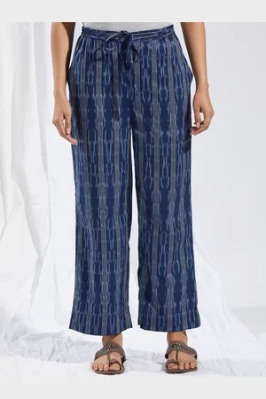Fabindia Women Striped Mid Rise Plain Cotton Cropped Trousers