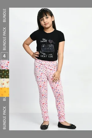 BAESD Girls Pack Of 4 Allover Printed Pure Cotton Super Soft Churidar-Length Leggings