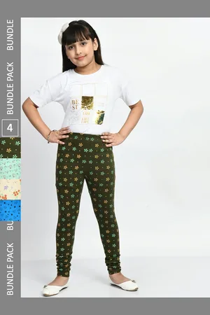 BAESD Girls Pack Of 4 Printed Pure Cotton Churidar Length Leggings