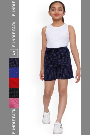 IndiWeaves Girls Pack Of 5 Geometric Printed Pure Cotton Shorts