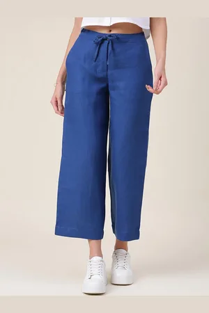 Fabindia Women Blue Linen Comfort Trousers