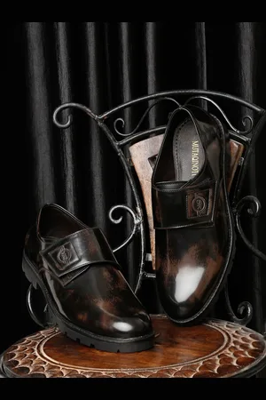 MUTAQINOTI Men Printed Leather Formal Monk Shoes