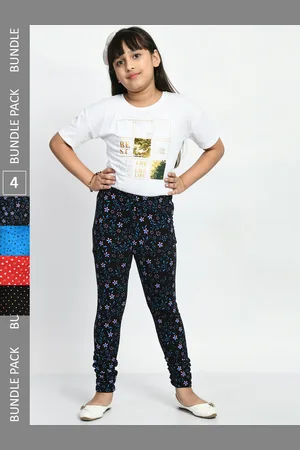 BAESD Girls Pack Of 4 Printed Super Soft Pure Cotton Churidar-Length Leggings