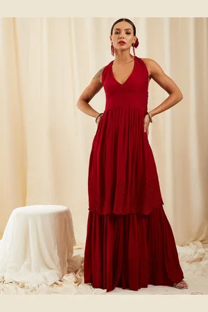 InWeave Maroon Ethnic Motifs Embroidered A-Line Kurti with Sharara