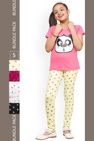 IndiWeaves Girls Pack Of 5 Printed Cotton Churidar-Length Leggings