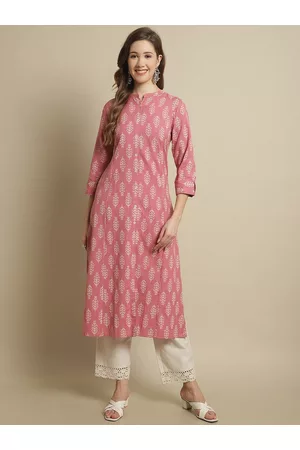 Pistaa Mandarin Collar Ethnic Motifs Printed A-Line Pure Cotton Kurta