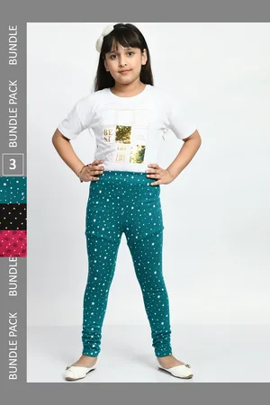 BAESD Girls Pack Of 3 Printed Cotton Churidar-Length Leggings
