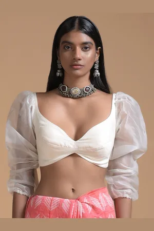 KALKI Fashion Puffed Sleeves Sweetheart Neck Raw Silk Saree Blouse