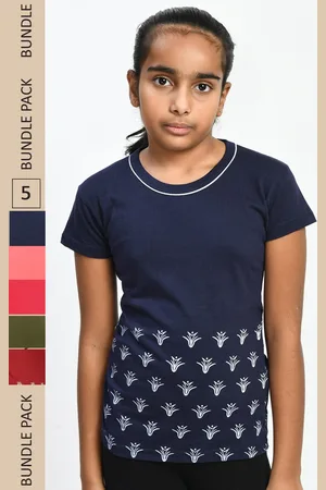 IndiWeaves Girls Pack Of 5 Printed Pure Cotton T-Shirts