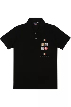 CAVIO Boys Typography Printed Polo Collar Cotton T-shirt