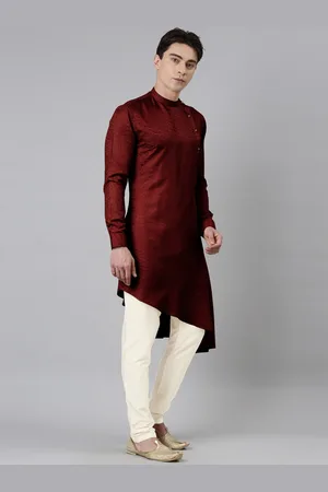TheEthnic.Co Band Collar Woven Design Pure Cotton Kurta with Churidar