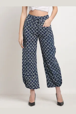 Rajnandini Women Blue & Off White Floral Printed Flared Handloom Palazzos