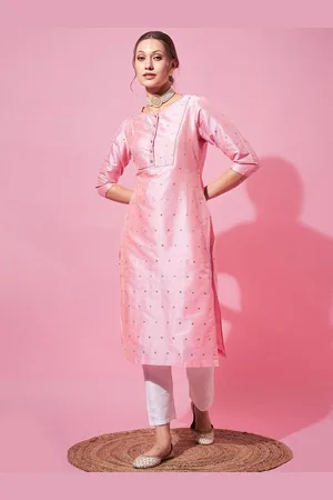 indo street Ethnic Motifs Self Design Zari Kurta with Trousers