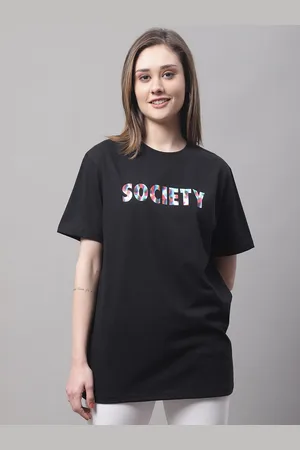 DOOR74 Women Typography Printed Cotton Oversize T-shirt
