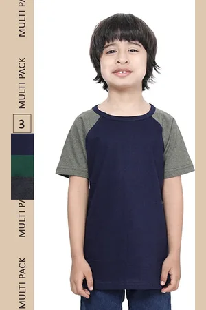IndiWeaves Boys Pack Of 3 Raglan Sleeves Pure Cotton T-shirt