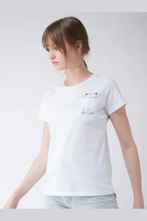 Miss Chase Women White Printed Round Neck T-shirt