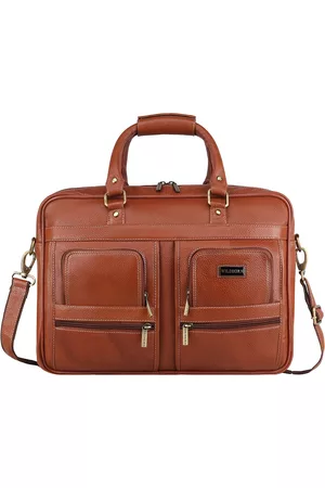 WildHorn Men Tan Textured Leather Laptop Bag