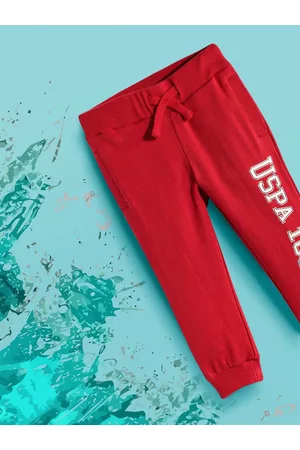 Ralph Lauren Girls Red & White Brand Logo Printed Pure Cotton Joggers