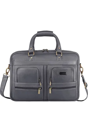 WildHorn Men Grey Textured Leather Laptop Bag