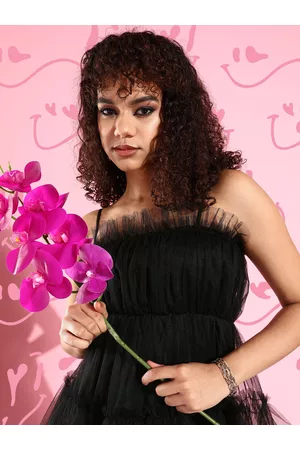 KASSUALLY Women Stylish Black Solid Tulle Dress