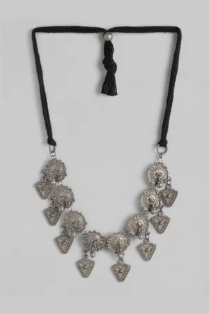 Anouk Silver-Toned Oxidised Necklace