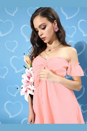 Berrylush Pink Off-Shoulder Georgette Mini Dress
