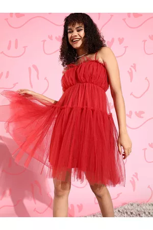 KASSUALLY Women Attractive Red Solid Tulle Dress