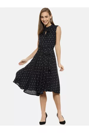 Campus Women Navy Blue Printed Fit and Flare Dress