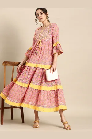 all about you Floral Print Bell Sleeve Cotton A-Line Midi Dress