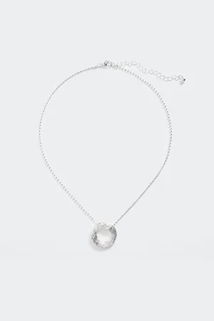 MANGO Beaded Necklace with Circular Textured Pendant