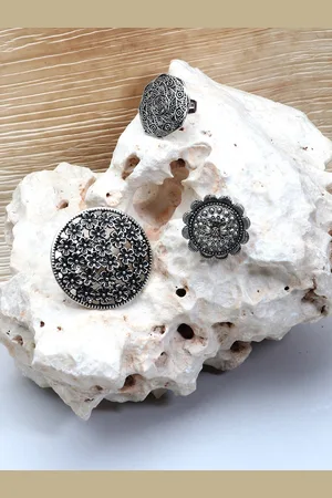 LAIDA Set of 3 Oxidized Silver-plated Adjustable Finger Ring