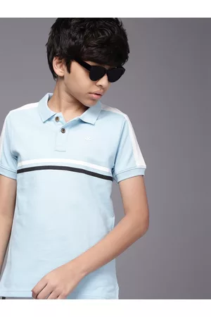 WROGN Boys Blue Striped Polo Collar Pure Cotton Slim Fit T-shirt