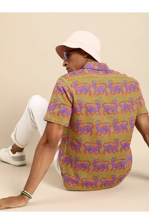 Sangria Men Orange Relaxed Opaque Printed Casual Shirt