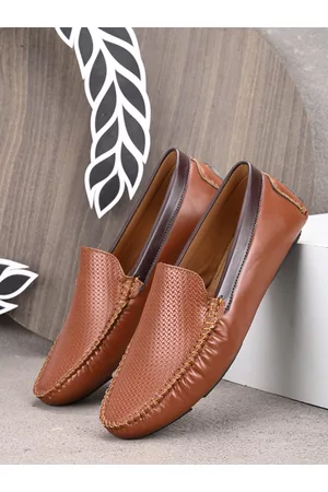 HERE&NOW Men Tan Textured Lightweight Slip-On Loafers