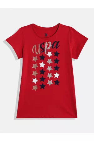 Ralph Lauren Girls Red Brand Logo Printed Pure Cotton T-shirt
