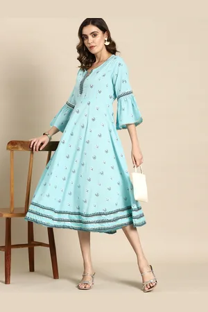 all about you Floral Print Bell Sleeve Cotton A-Line Midi Dress