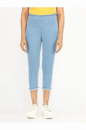 AngelFab Women High-Rise Cotton Denim Capris